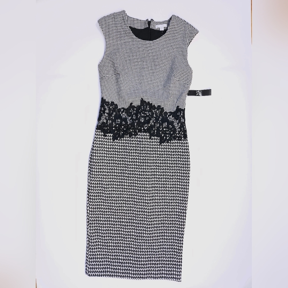 New York & Co. NWT Black White Houndstooth Lace Sheath Dress XS